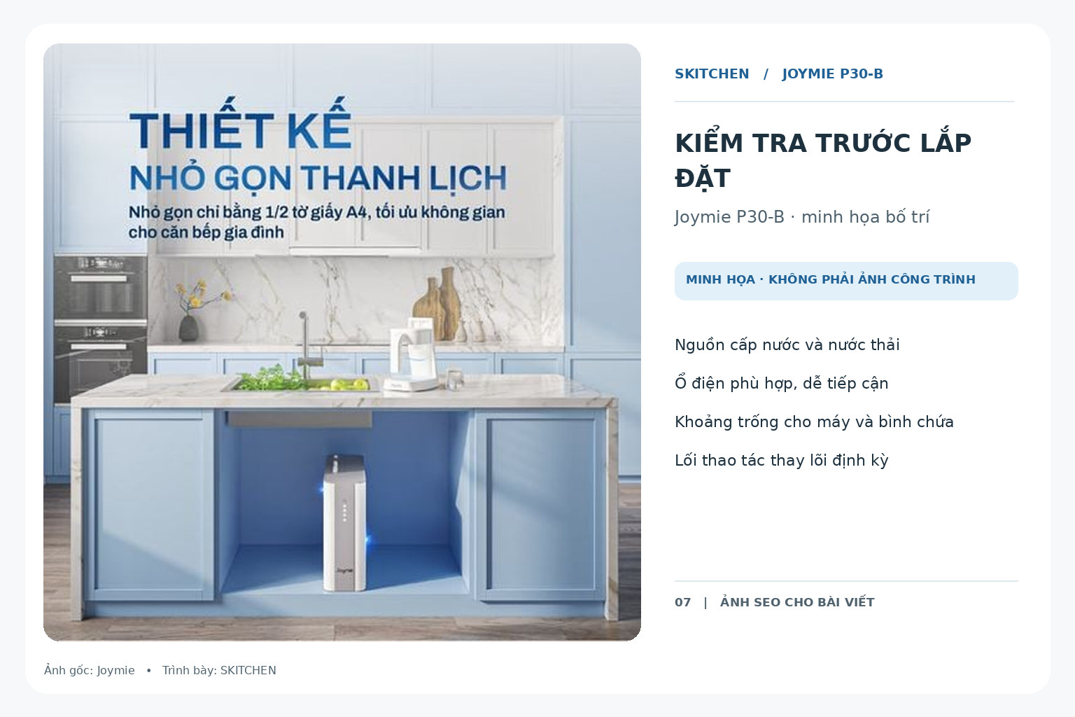 Kiểm tra nguồn nước, ổ điện và đường nước thải trước khi hoàn thiện khoang tủ.