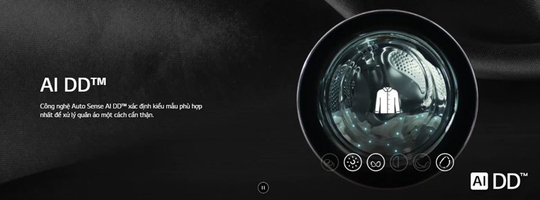 Công nghệ AI DD trên LG WashTower WT1410NHB tự động nhận diện khối lượng và chất liệu vải, tối ưu chu trình giặt