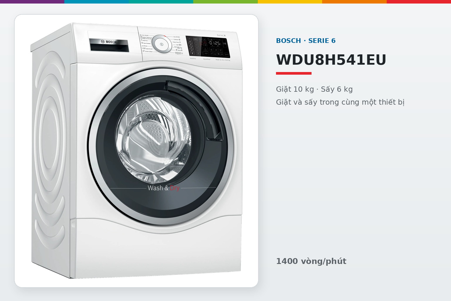 Bosch WDU8H541EU Serie 6 kết hợp chức năng giặt và sấy trong cùng một thiết bị.