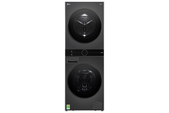 Tháp giặt sấy LG WashTower WT1410NHB thiết kế một khối sang trọng, giặt 14kg - sấy 10kg