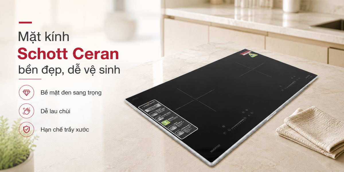 Mặt kính SCHOTT CERAN – chịu nhiệt 1000°C, chống trầy xước, dễ dàng vệ sinh