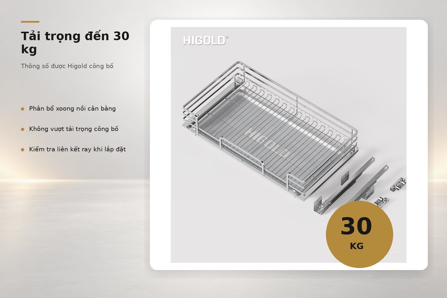 Xoong, nồi và chảo nên được phân bổ cân bằng, không vượt quá tải trọng 30 kg.
