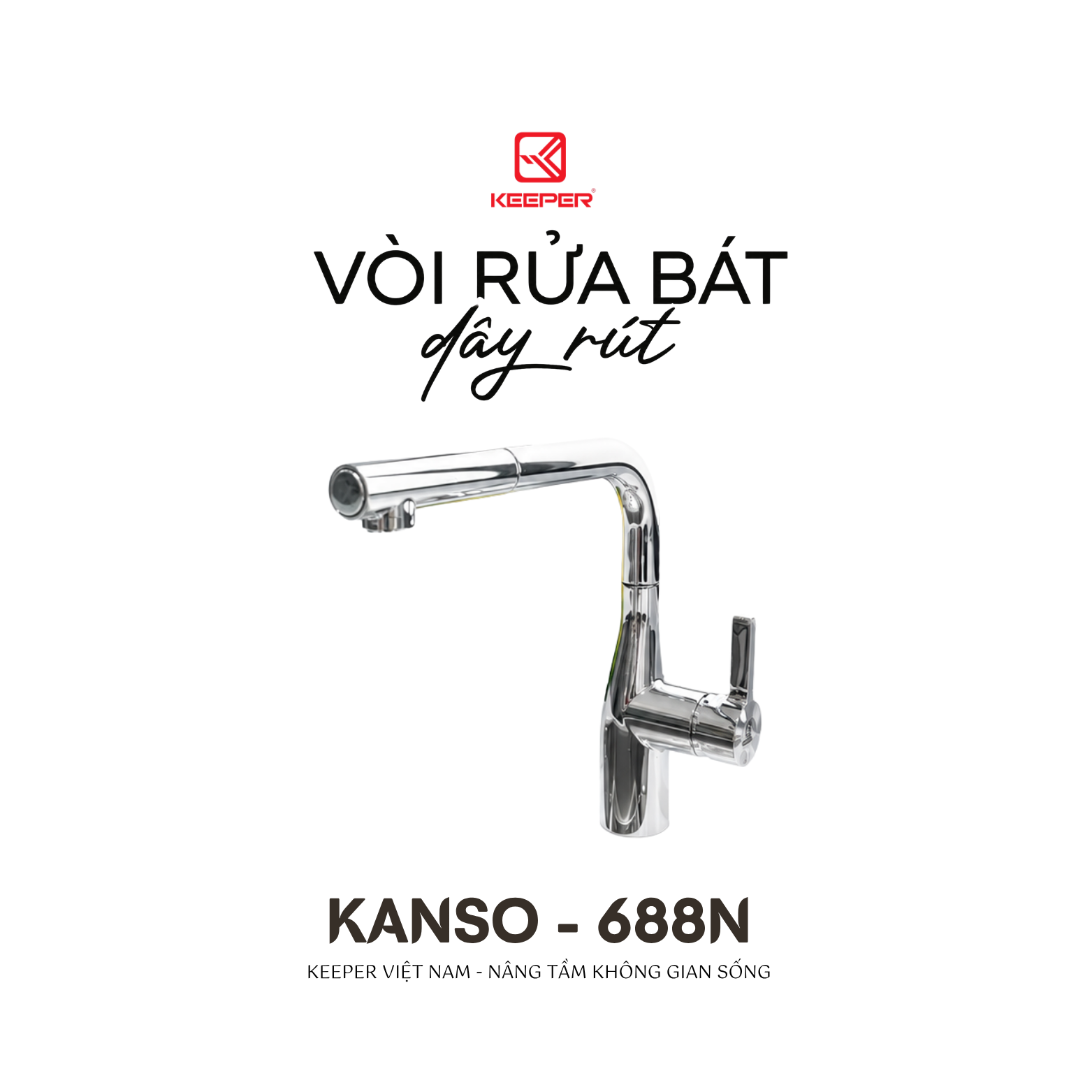 Vòi rửa bát Keeper Kanso 688N | Dây rút, 360° | 2026.08