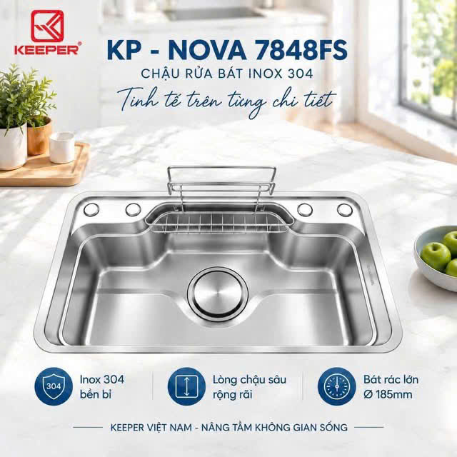 Chậu một hố Keeper NOVA 7848FS | Vân Linen 78 cm | 2026.10