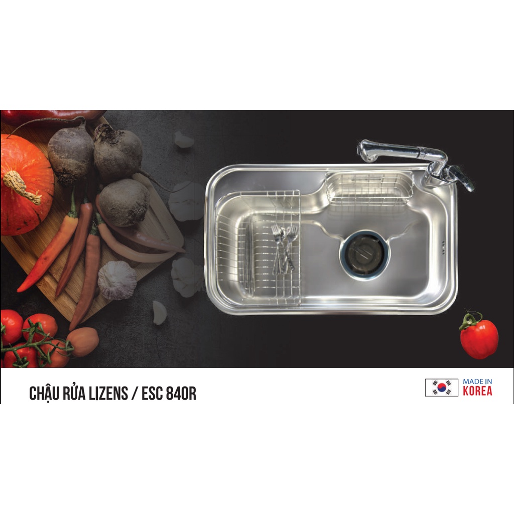 Chậu rửa bát inox 304 1 hố Lizens ESC 840R (W840xD515mm)