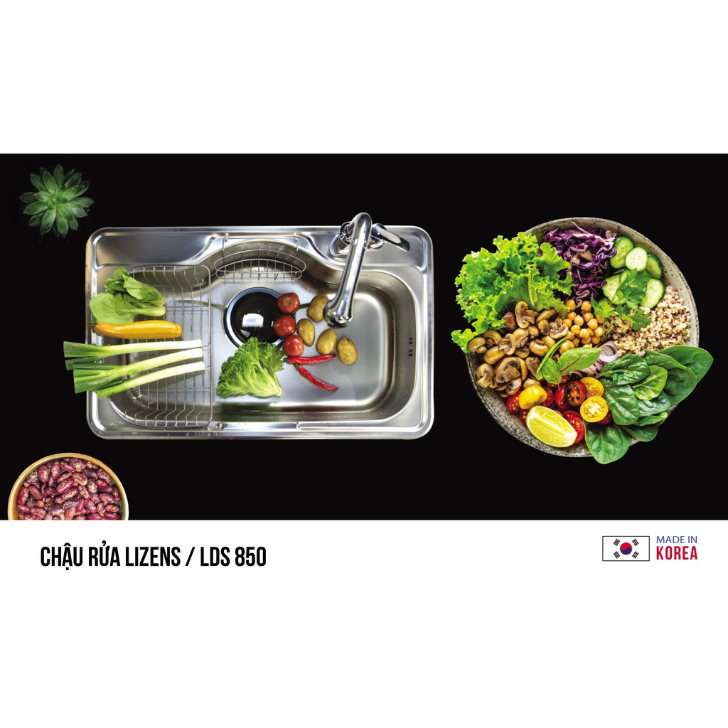 Chậu rửa bát 1 hố Hàn Quốc LIZENS LDS 850 (W850×515x200mm)