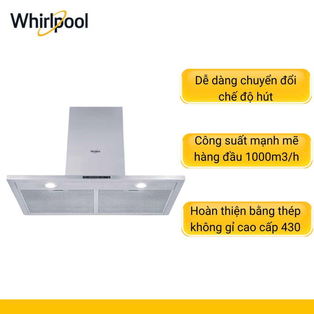 Máy hút mùi Whirlpool 76cm AKR4071/IXV – Công suất 1000m3/h, Inox chống vân tay