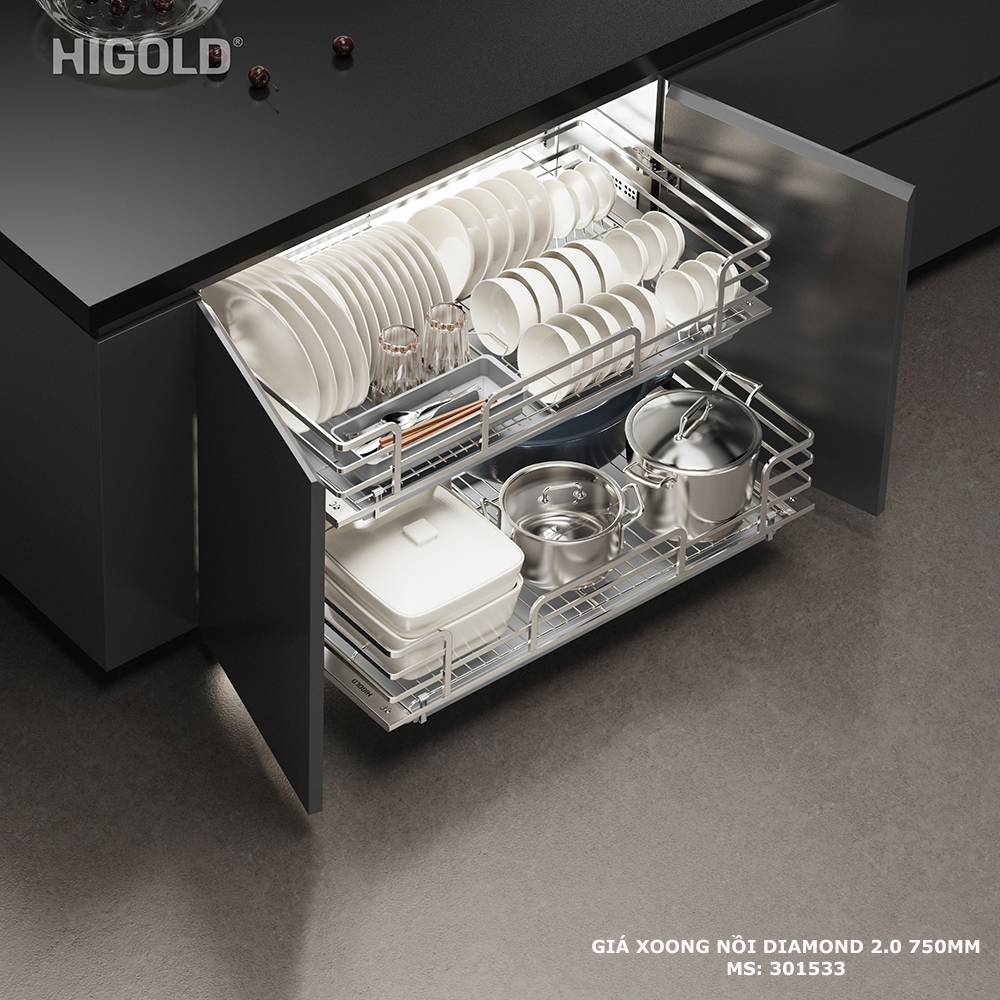 Giá Xoong Nồi Nan Dẹt Higold Diamond 2.0 Series 301533 | Tủ 750mm | 2026.07