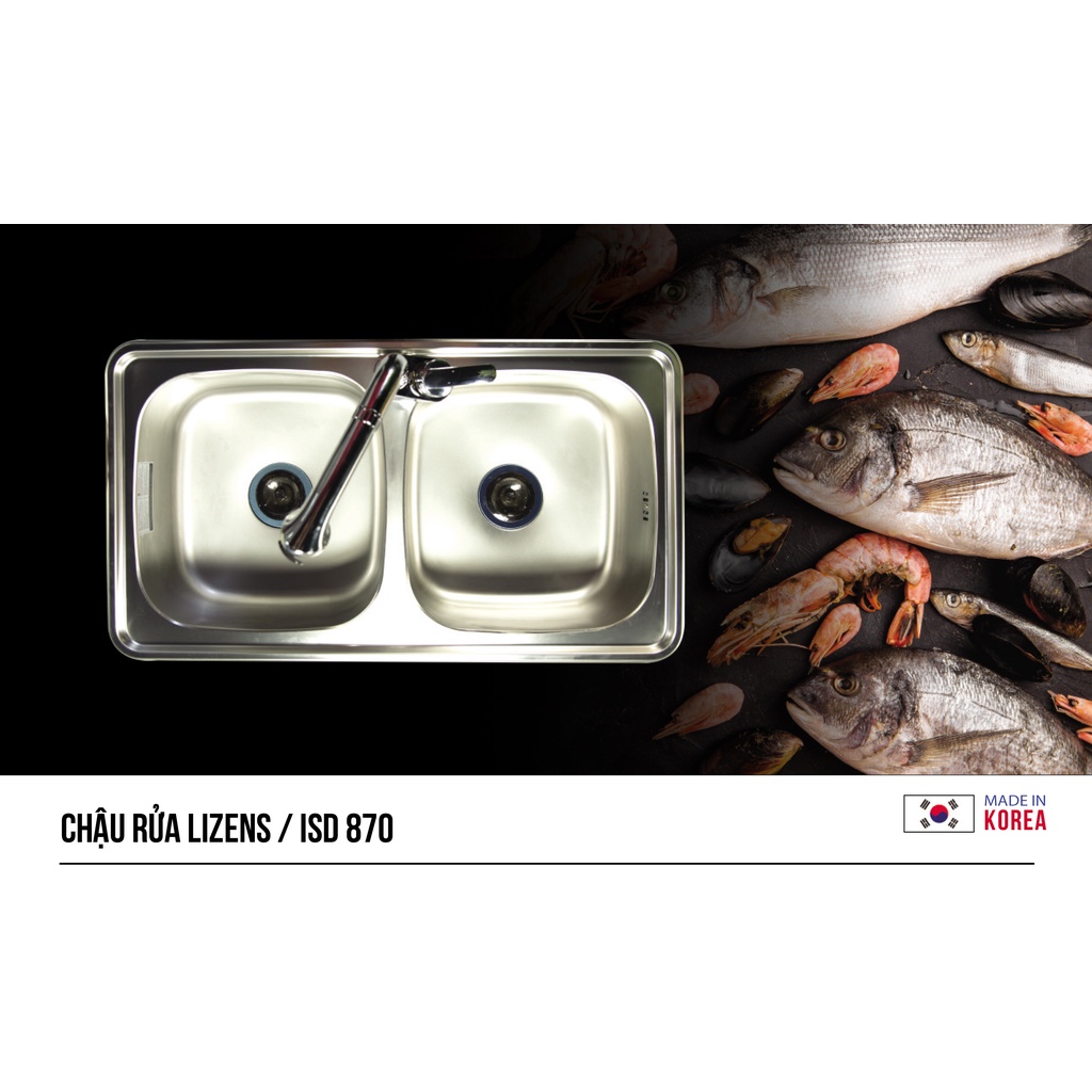 Chậu rửa bát Hàn Quốc 2 hố LIZENS ISD 870 (W870xD480xH190mm)