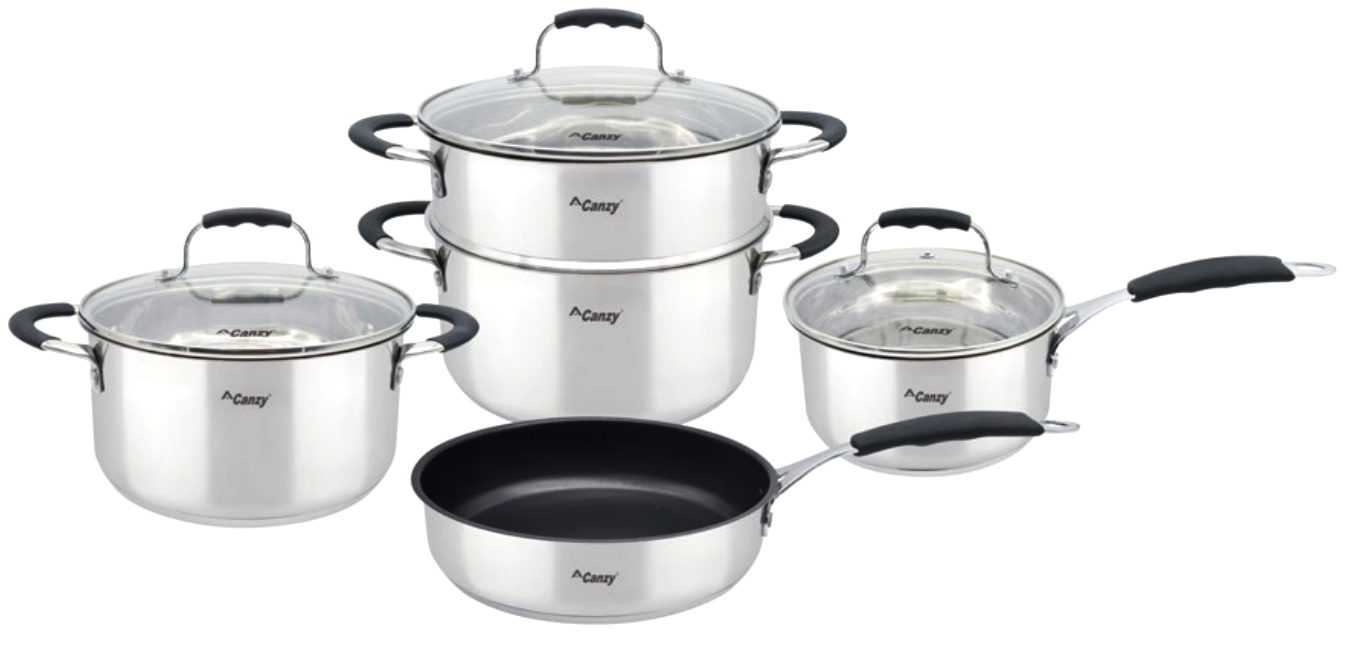 Bộ nồi Canzy CZ-899 5 món vung kính | Đáy 5 lớp, inox 201 | 2026.08