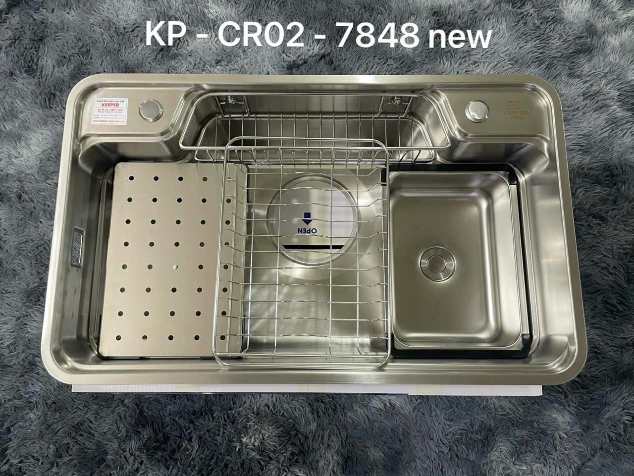 Chậu rửa bát 1 hố KEEPER KP-CR02 7848 new, vân chống xước + nano xám/ 2026.02
