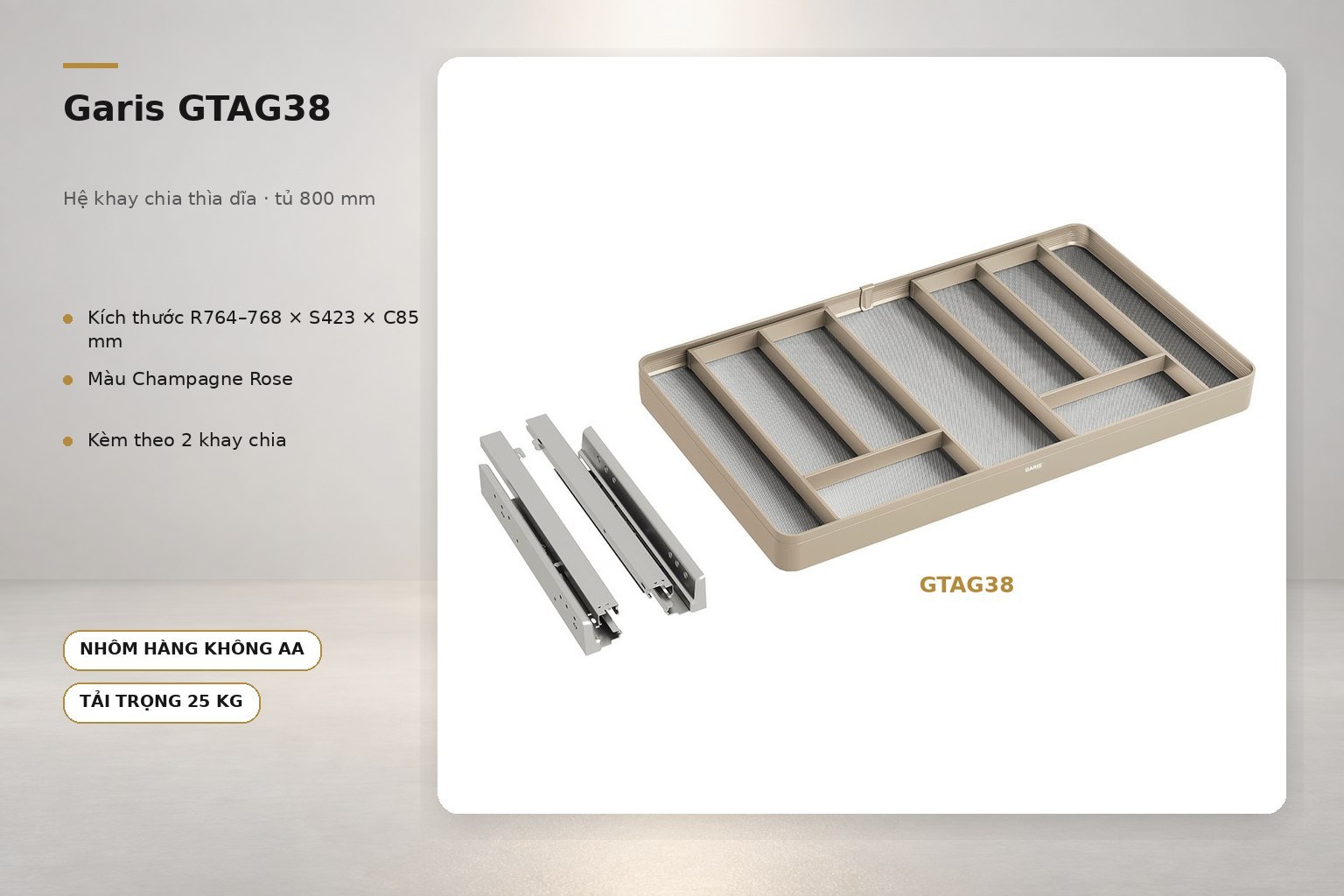 Hệ khay chia thìa dĩa Garis GTAG38 tủ 800 mm