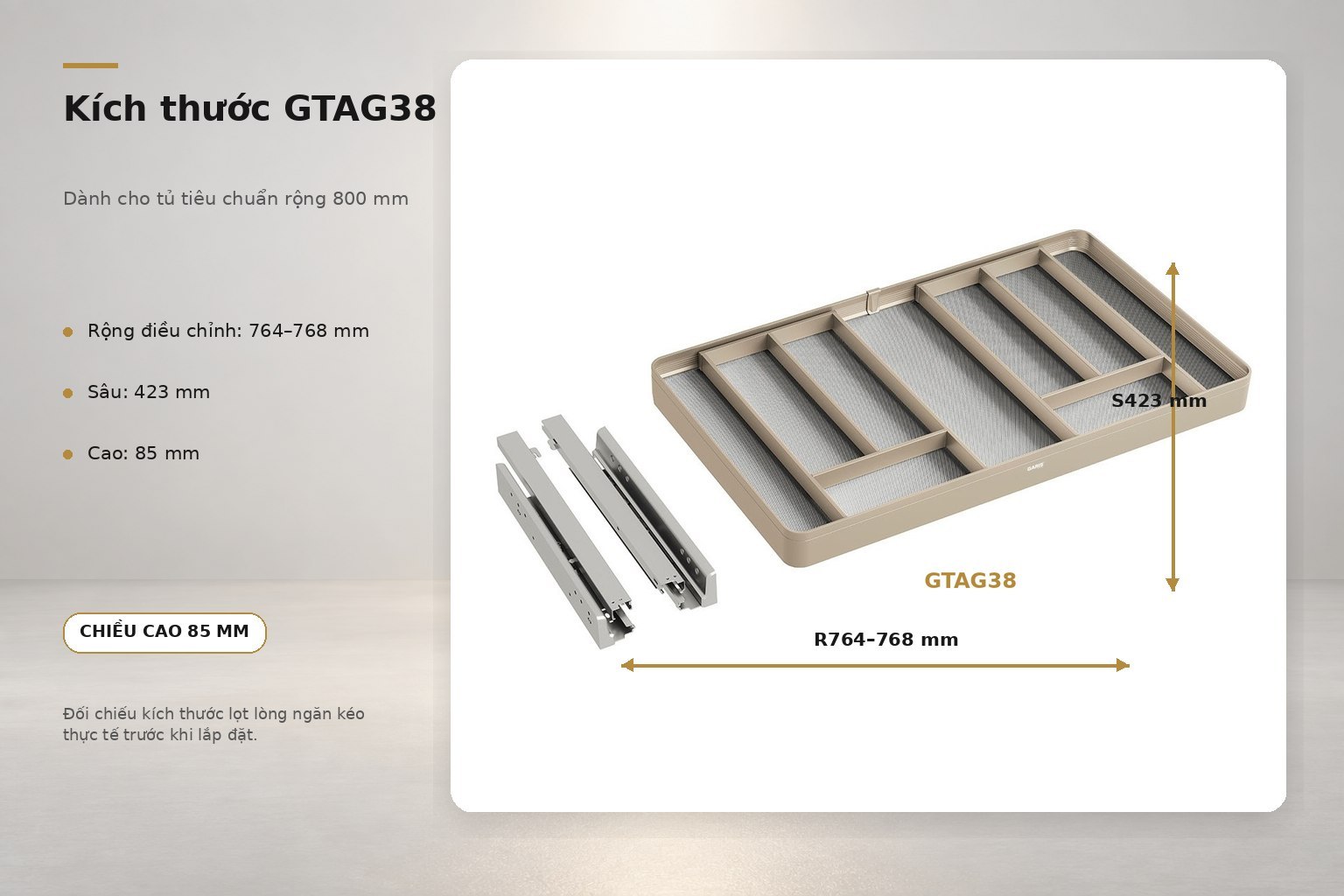 Kích thước lắp đặt Garis GTAG38 tủ 800 mm