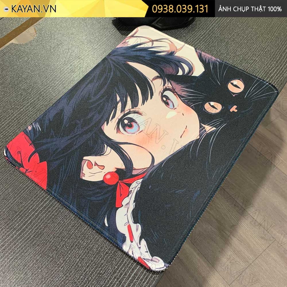Lót chuột chống nước cỡ nhỏ 26x21cm dày 3mm S-170 (GIRL w/ Cat)