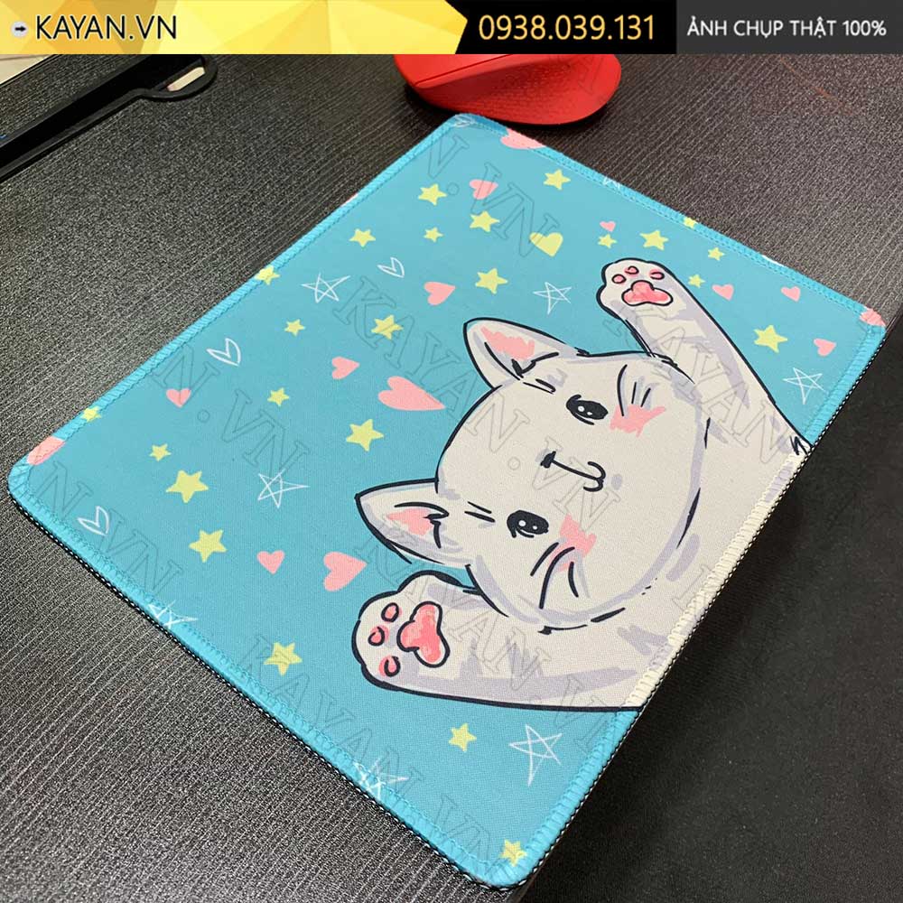 Lót chuột chống nước cỡ nhỏ 26x21cm dày 3mm S-7-26X21 (Mèo trắng)