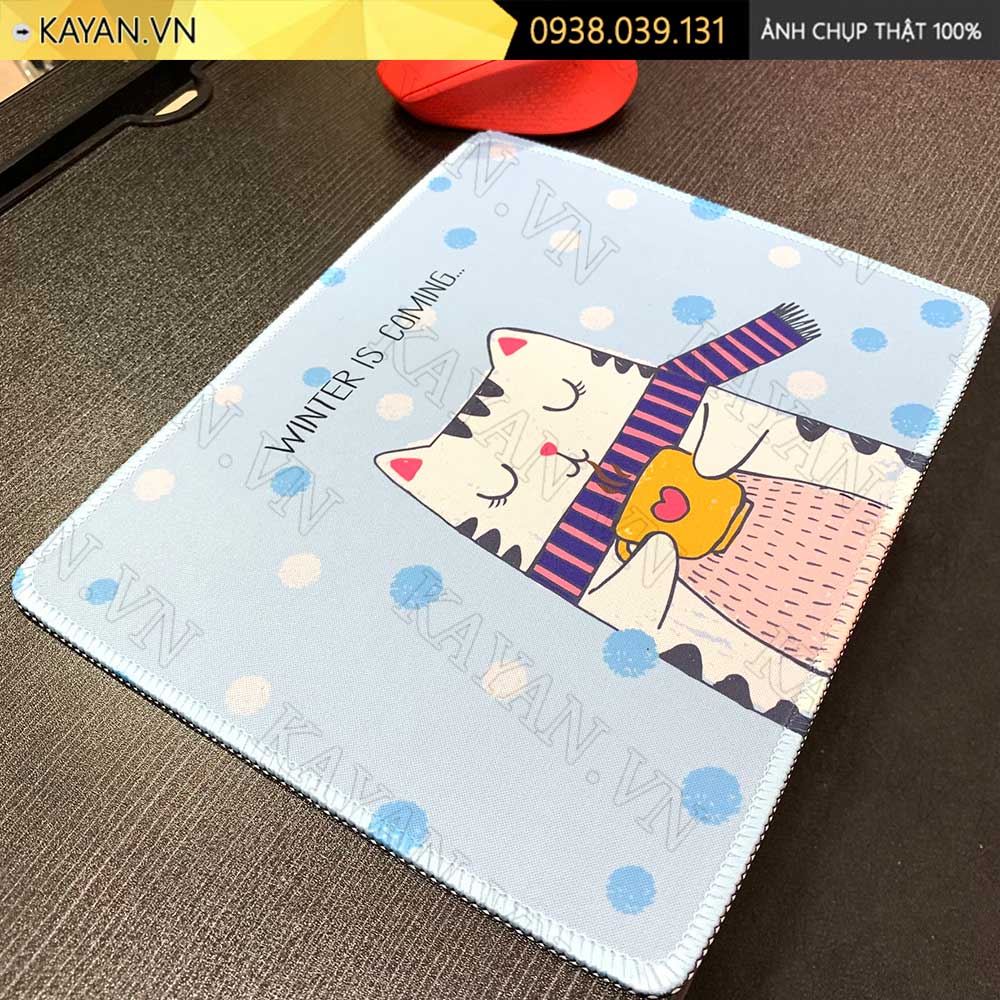 Lót chuột chống nước cỡ nhỏ 26x21cm dày 3mm S-34-26X21 (Mèo đeo khăn)