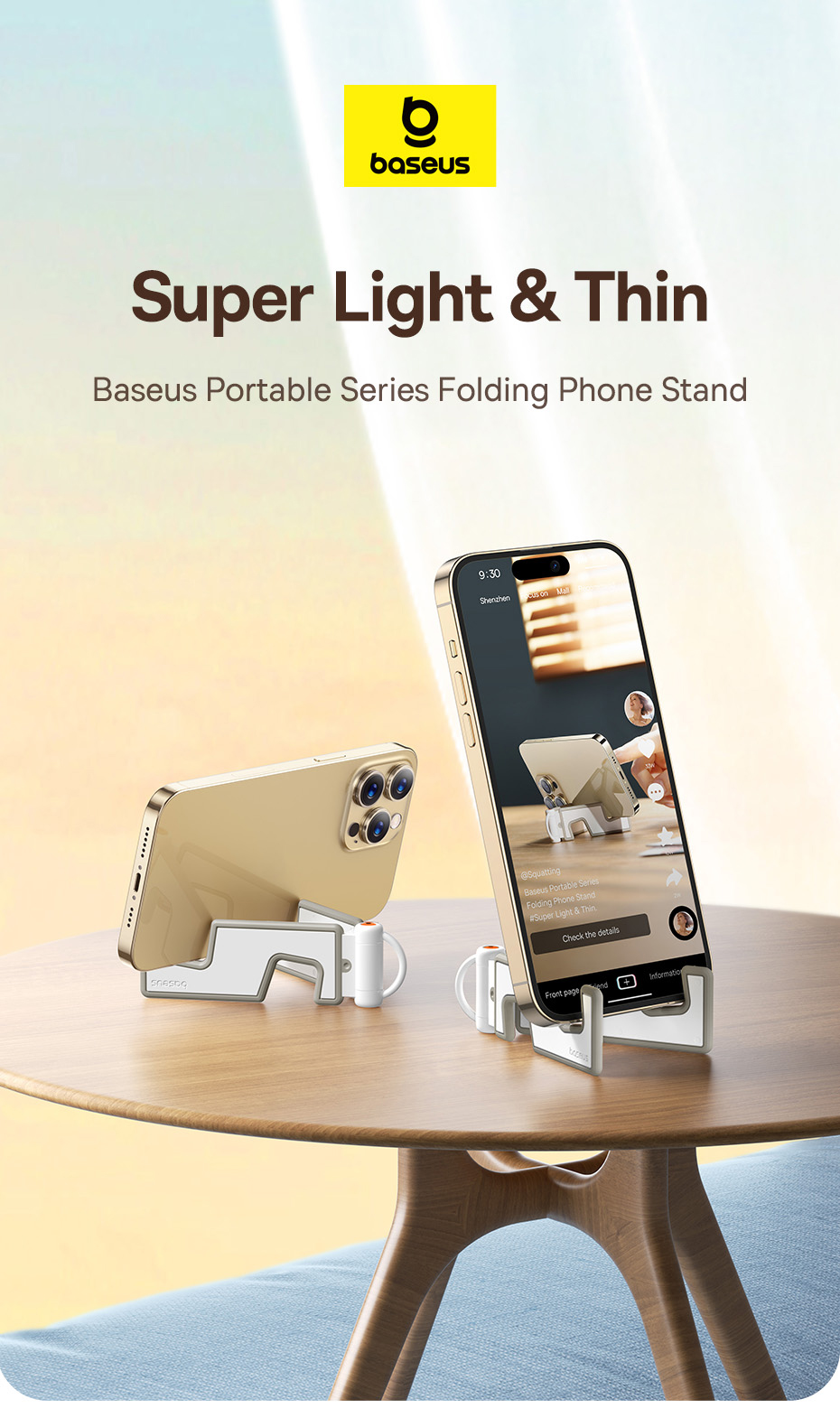 Giá đỡ điện thoại Baseus Portable Series Folding Phone Stand - thiết kế gập gọn