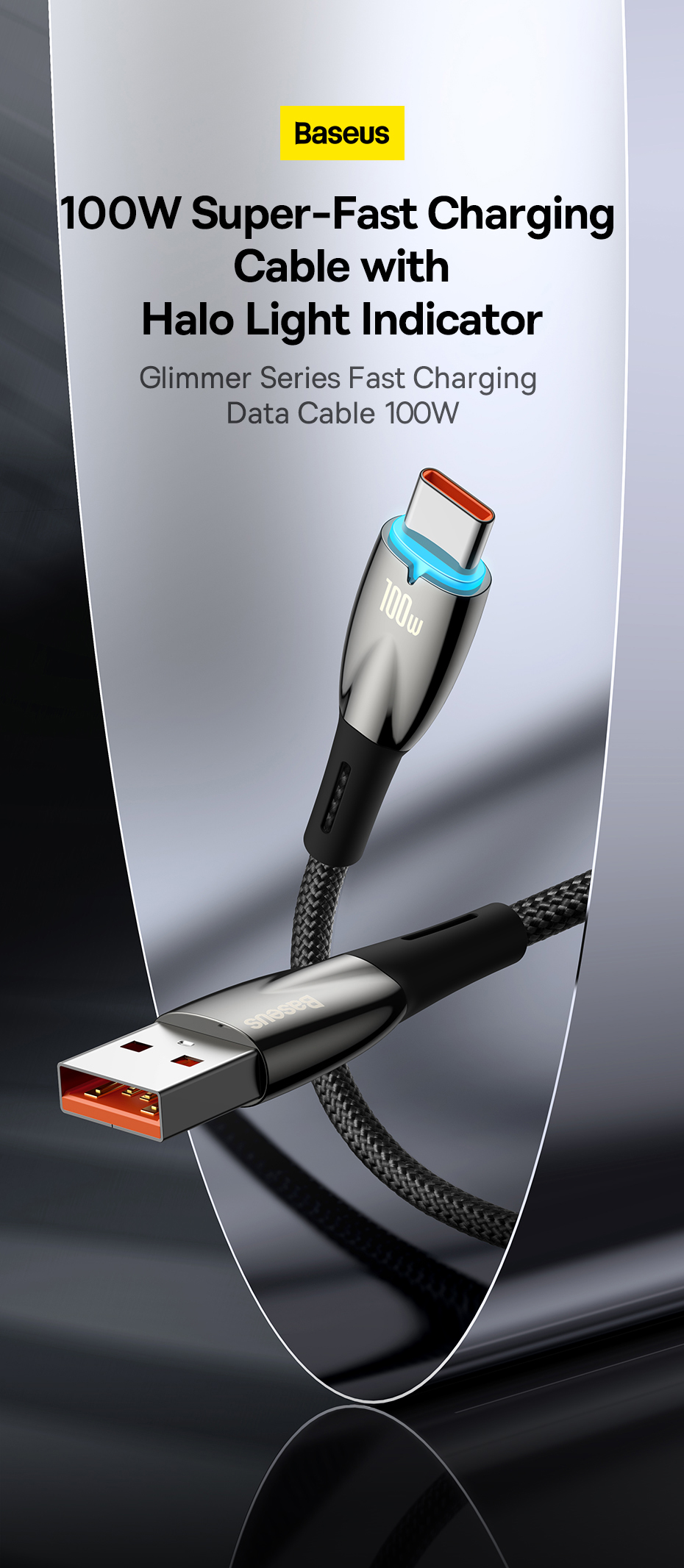 chube Cáp sạc nhanh 100W Baseus Glimmer Series Fast Charging Data Cable USB to Type-C