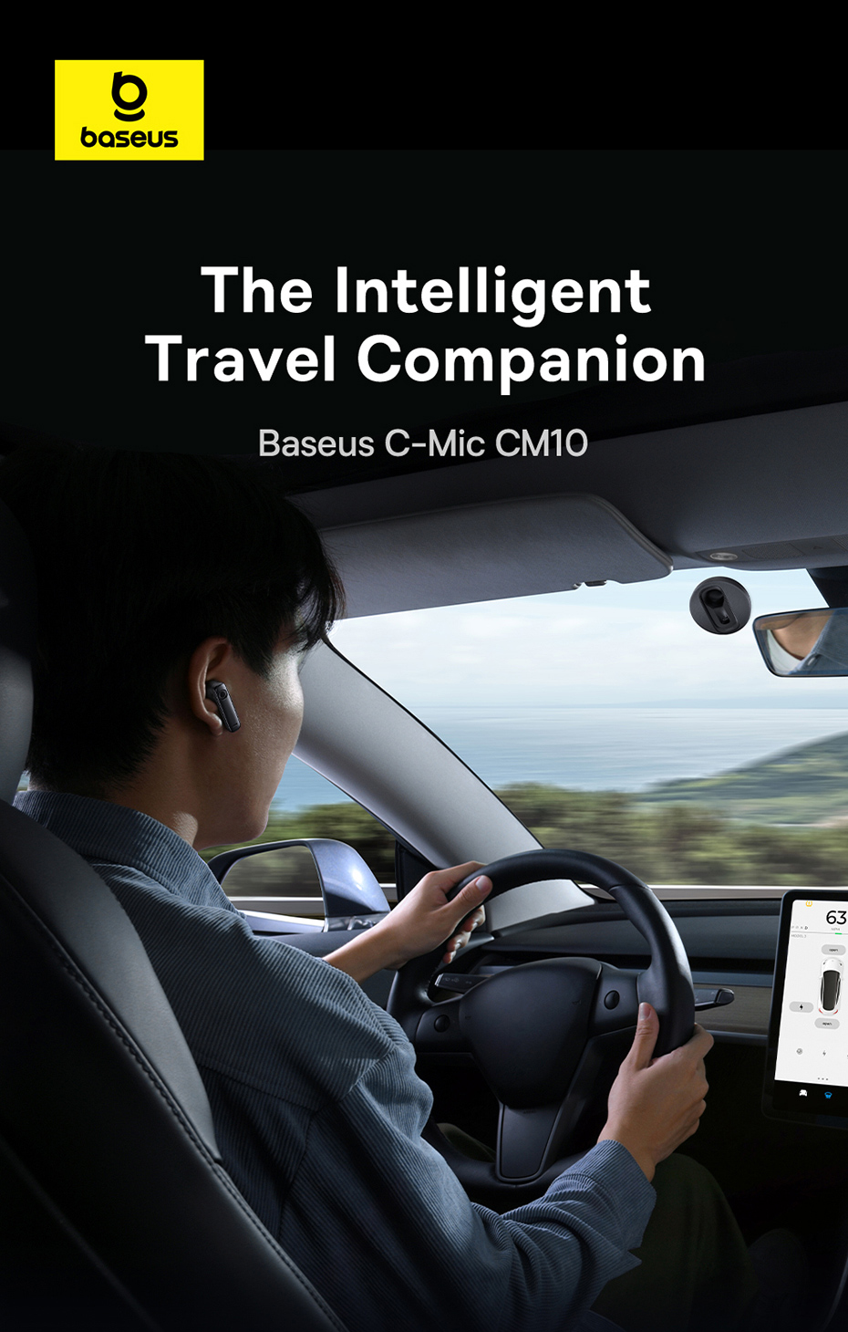 chube Tai nghe không dây đơn thông minh cho ô tô Baseus C-Mic CM10