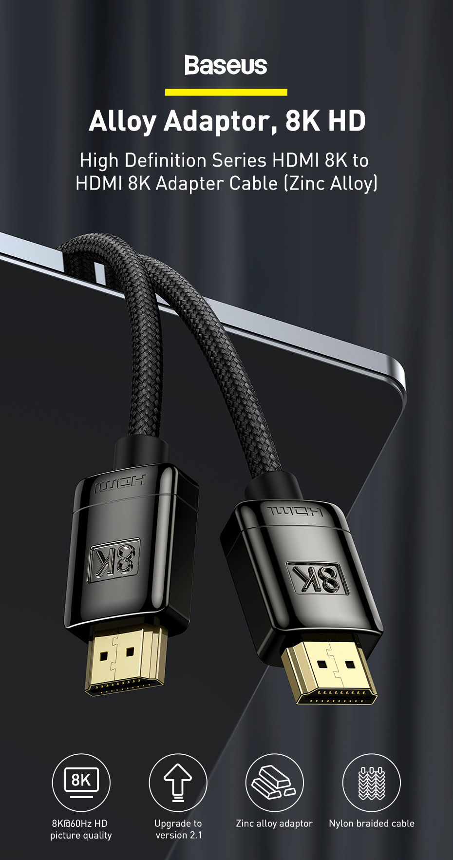 chube Cáp HDMI 2.1 8K Baseus High Definition Series