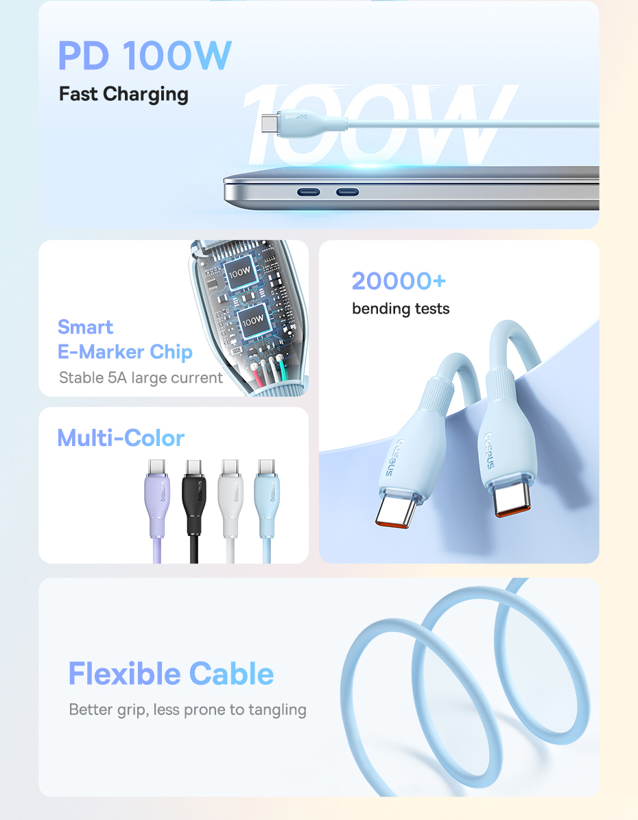 chube Cáp sạc nhanh 100W Baseus Pudding Series C to C