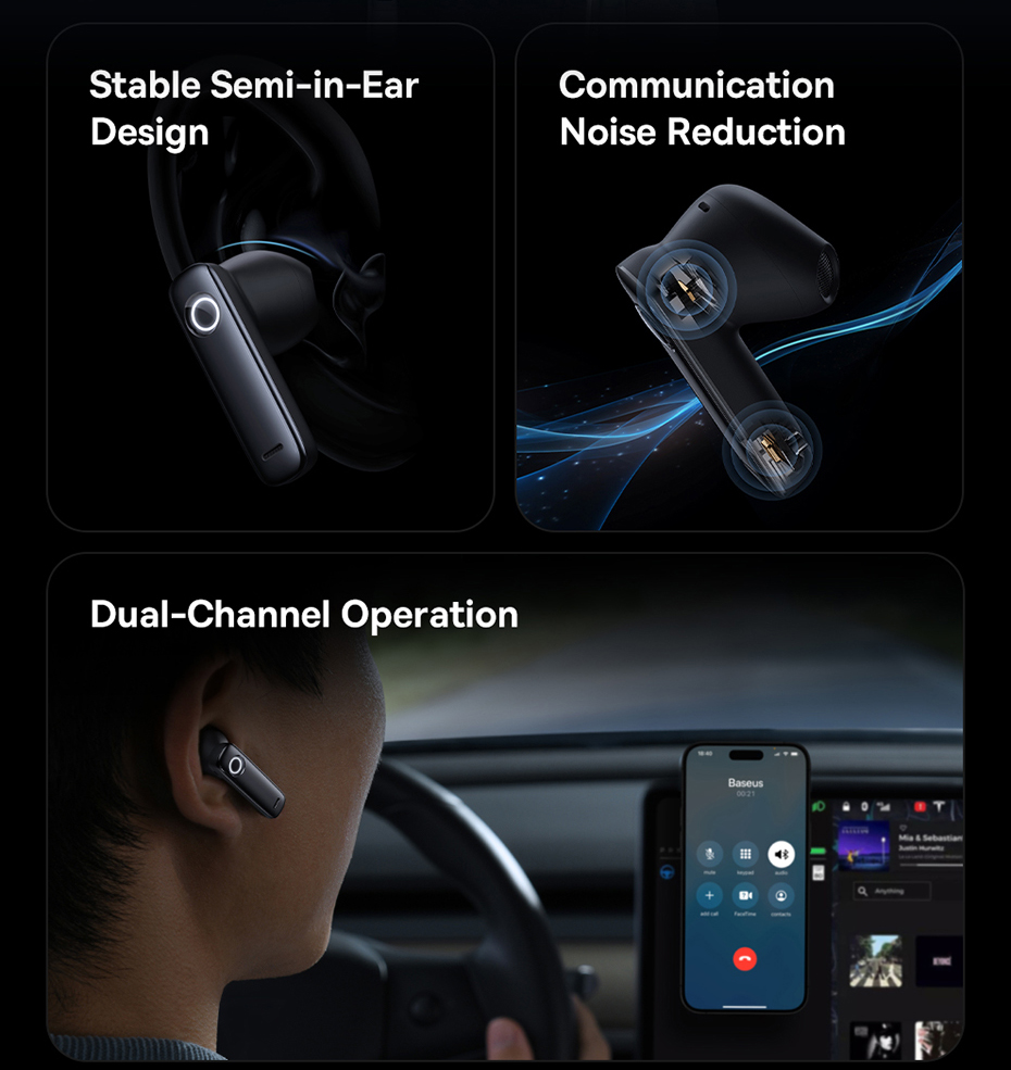 chube Tai nghe không dây đơn thông minh cho ô tô Baseus C-Mic CM10