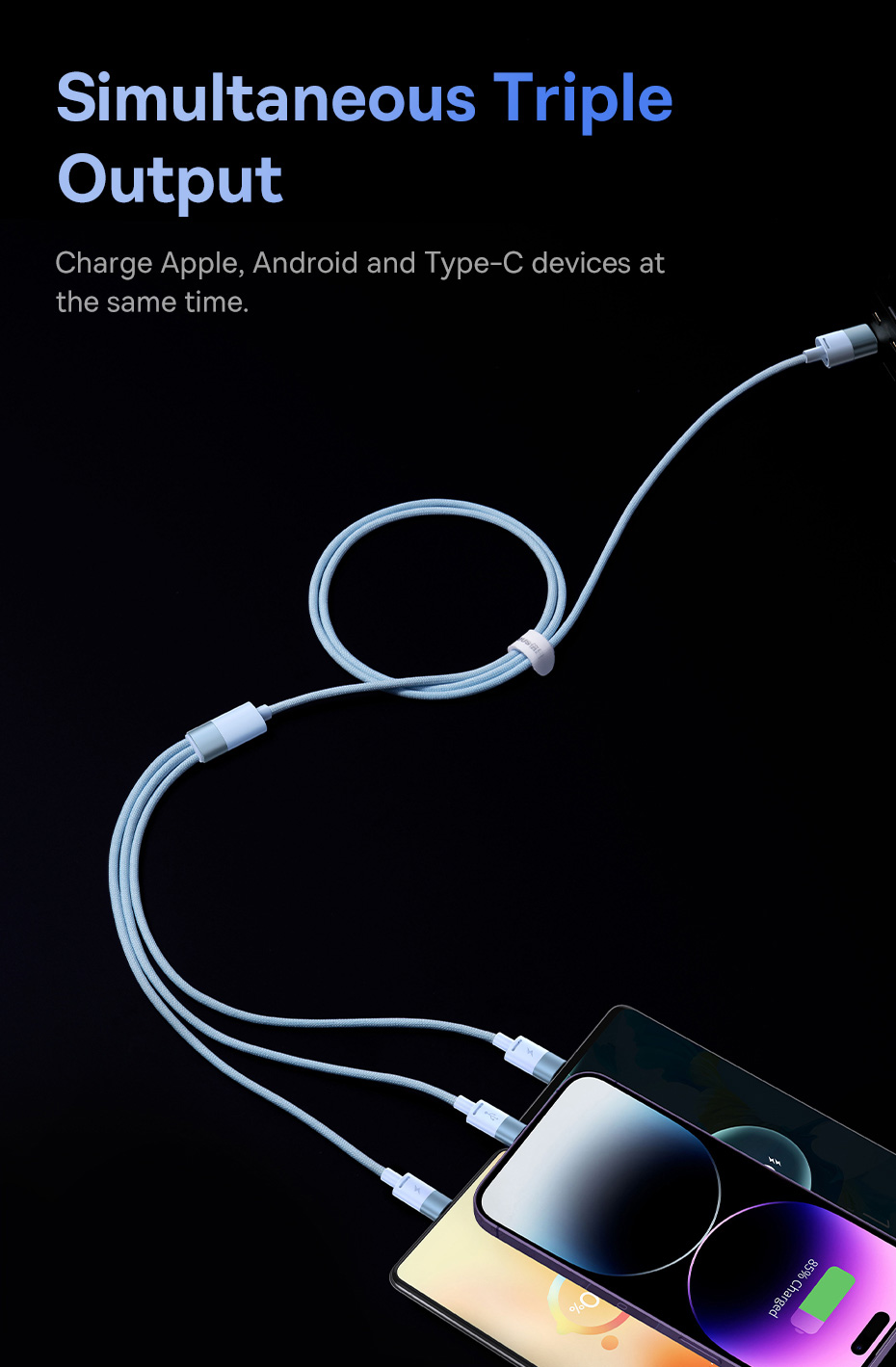 chube Cáp sạc 3 đầu Baseus StarSpeed 1-for-3 Fast Charging Data Cable USB to M+L+C 3.5A