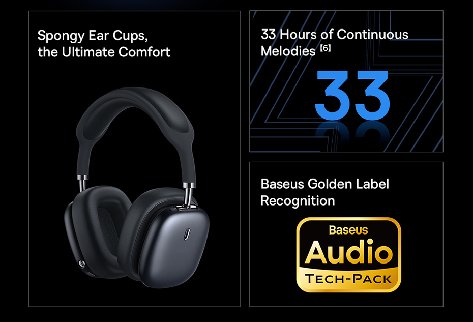 chube Tai nghe chụp tai chống ồn chủ động Baseus Bowie H2 ANC Wireless