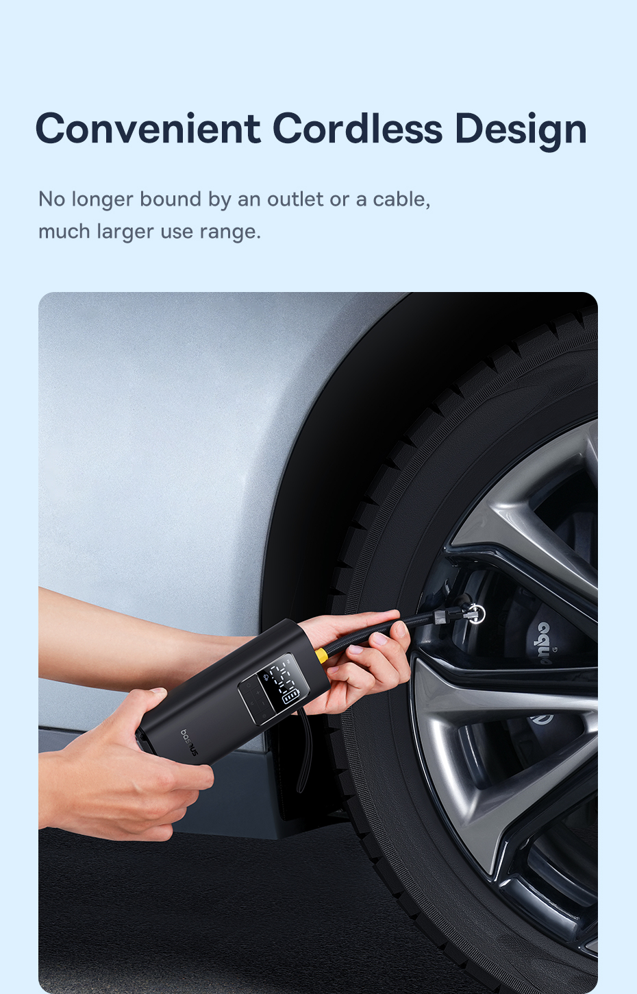 Máy Bơm Lốp Ô Tô Không Dây Baseus SuperMini Pro 50W 4000mAh - So sánh kích thước với điện thoại di động