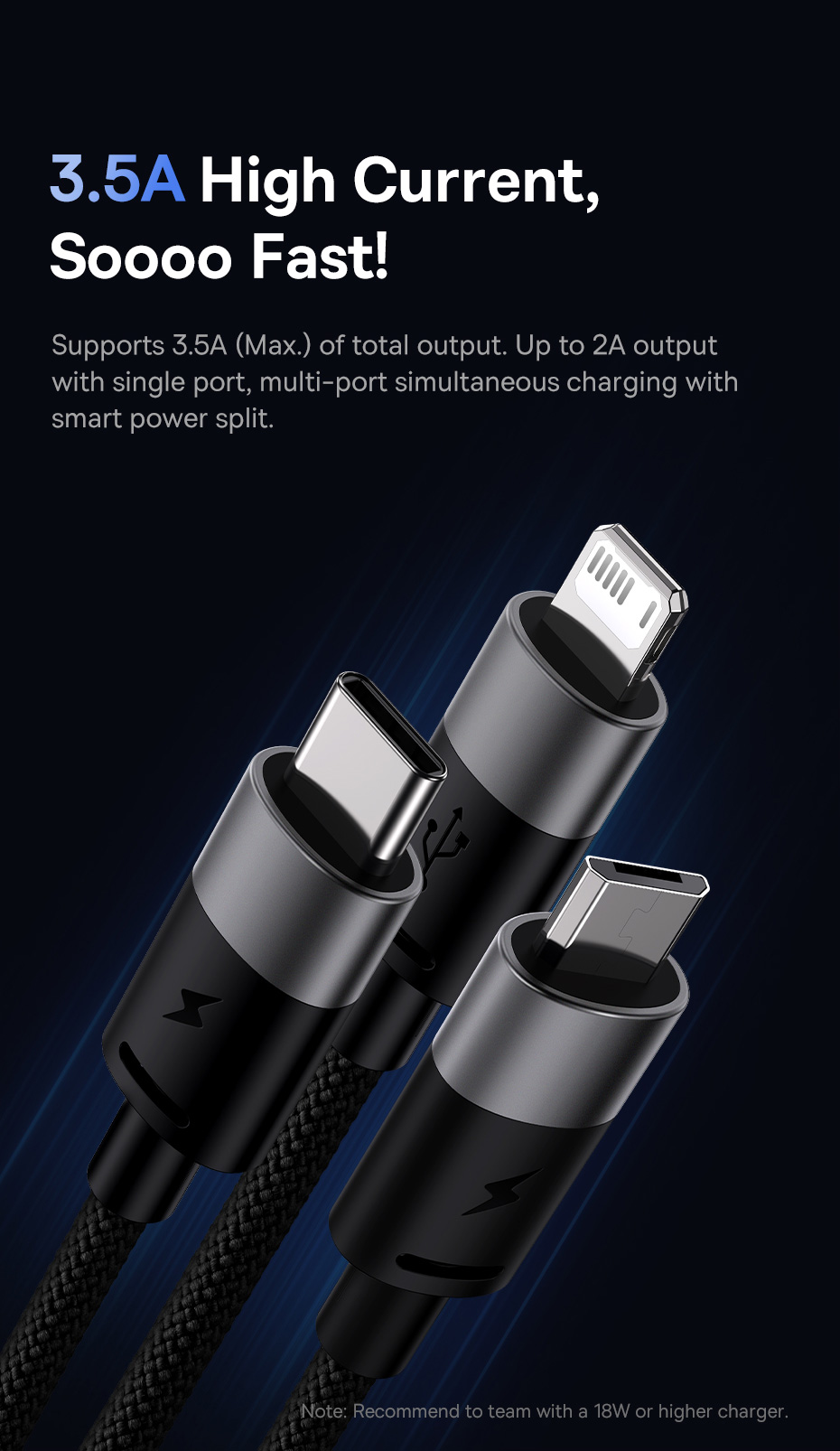 chube Cáp sạc 3 đầu Baseus StarSpeed 1-for-3 Fast Charging Data Cable USB to M+L+C 3.5A