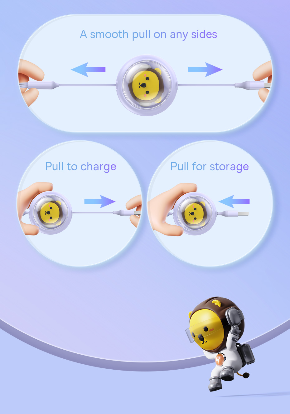 chube Cáp sạc đa năng Baseus Leo 3 in 1 Micro Lightning Type C rút gọn