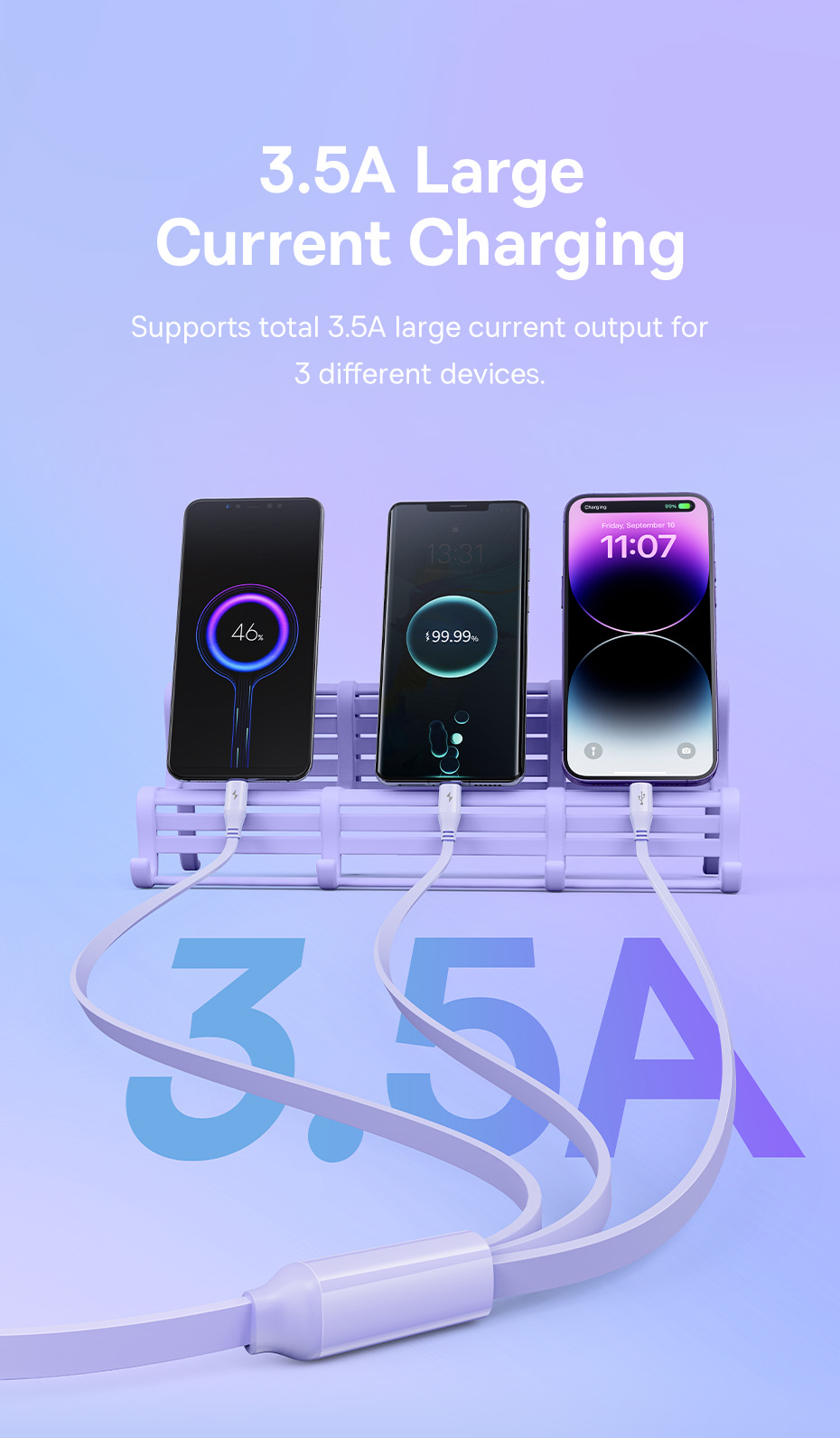 chube Cáp sạc đa năng Baseus Leo 3 in 1 Micro Lightning Type C rút gọn