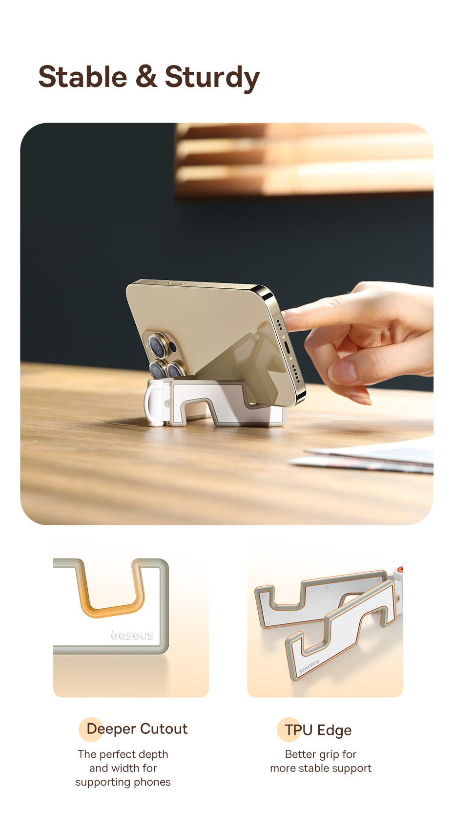 Giá đỡ điện thoại Baseus Portable Series Folding Phone Stand - góc nhìn thực tế
