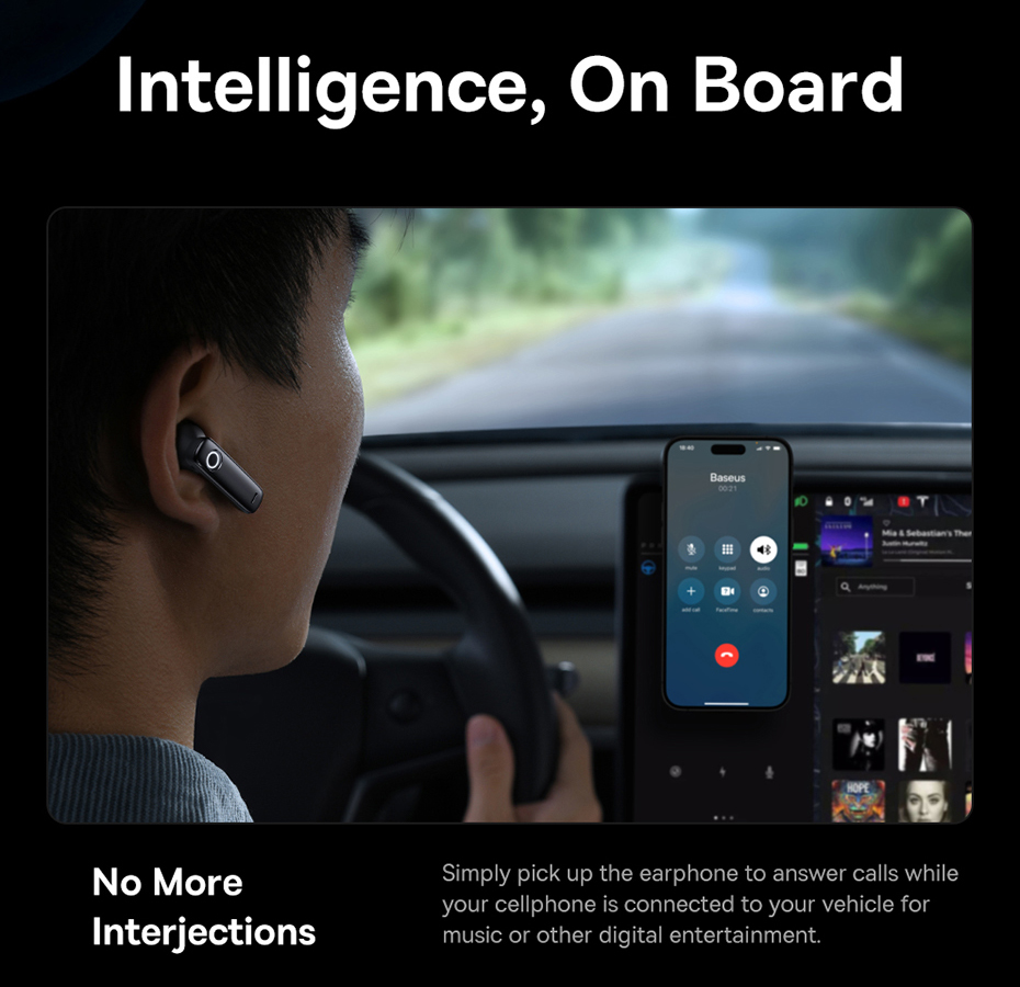 chube Tai nghe không dây đơn thông minh cho ô tô Baseus C-Mic CM10