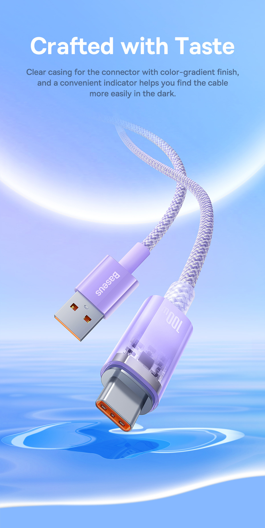 chube Cáp sạc tự ngắt Baseus Explorer Series USB to Type C 100w kiểm soát nhiệt thông minh