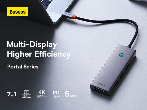chube Hub chuyển đổi 7 in 1 Baseus Portal Series Triple-Display (3 màn hình MacOS)