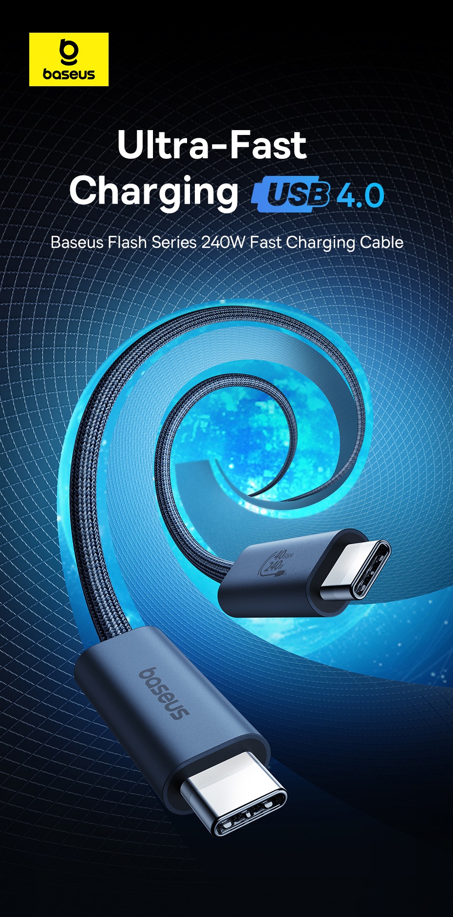 chube Cáp dữ liệu 240W 40gbps Baseus Flash Series 2 USB4 C to C