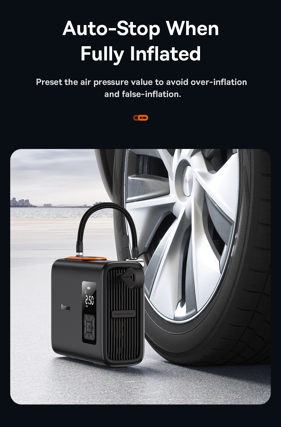 Máy bơm lốp xi lanh kép 250W Baseus Mega EnergyPump Series - Pin dung lượng lớn 6000mAh