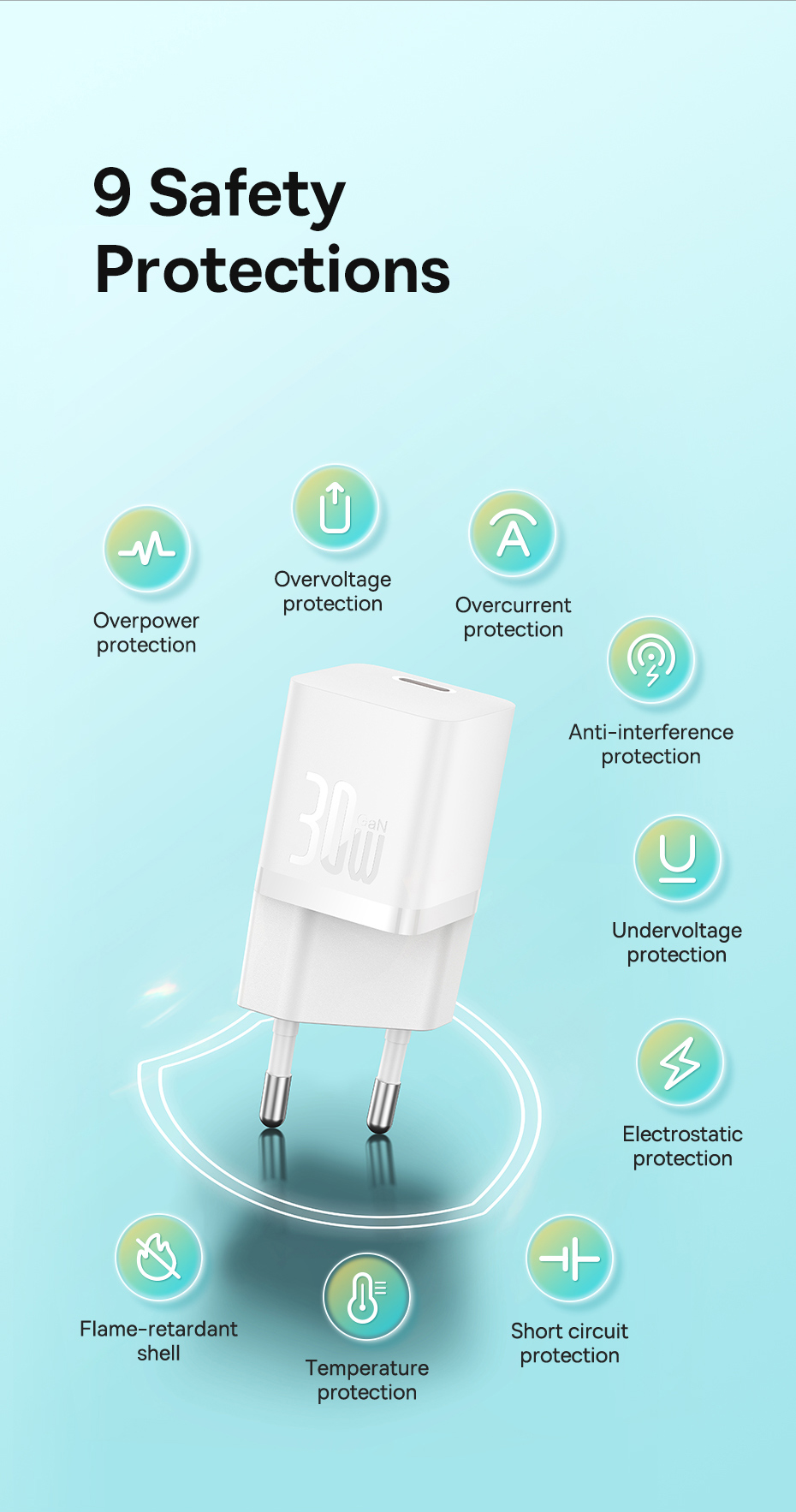chube Bộ sạc nhanh Baseus GaN5 Fast Charger(mini) 1C 30W