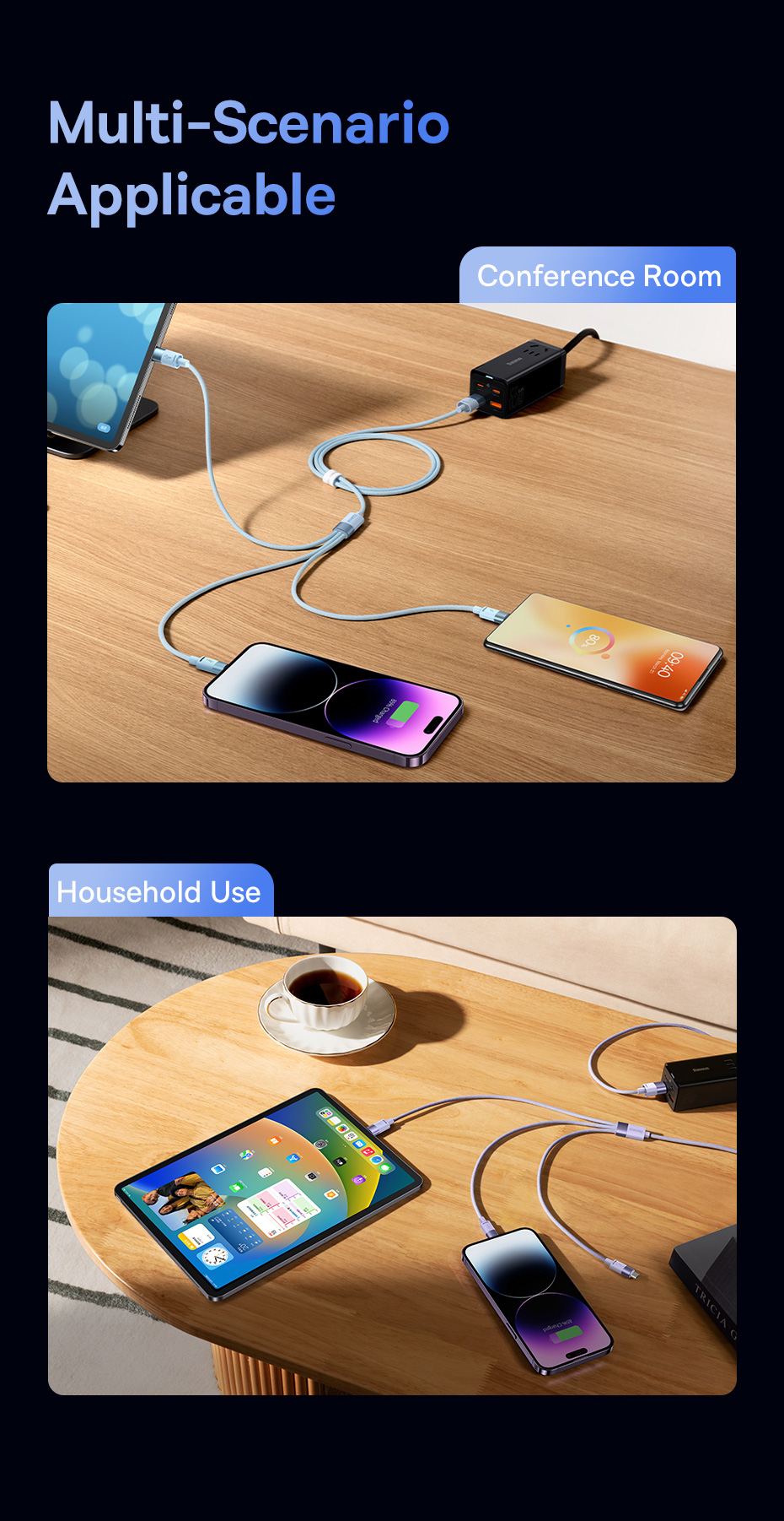 chube Cáp sạc 3 đầu Baseus StarSpeed 1-for-3 Fast Charging Data Cable USB to M+L+C 3.5A