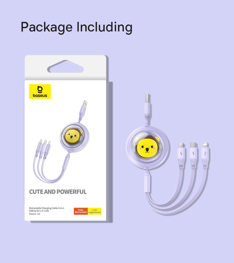 chube Cáp sạc đa năng Baseus Leo 3 in 1 Micro Lightning Type C rút gọn