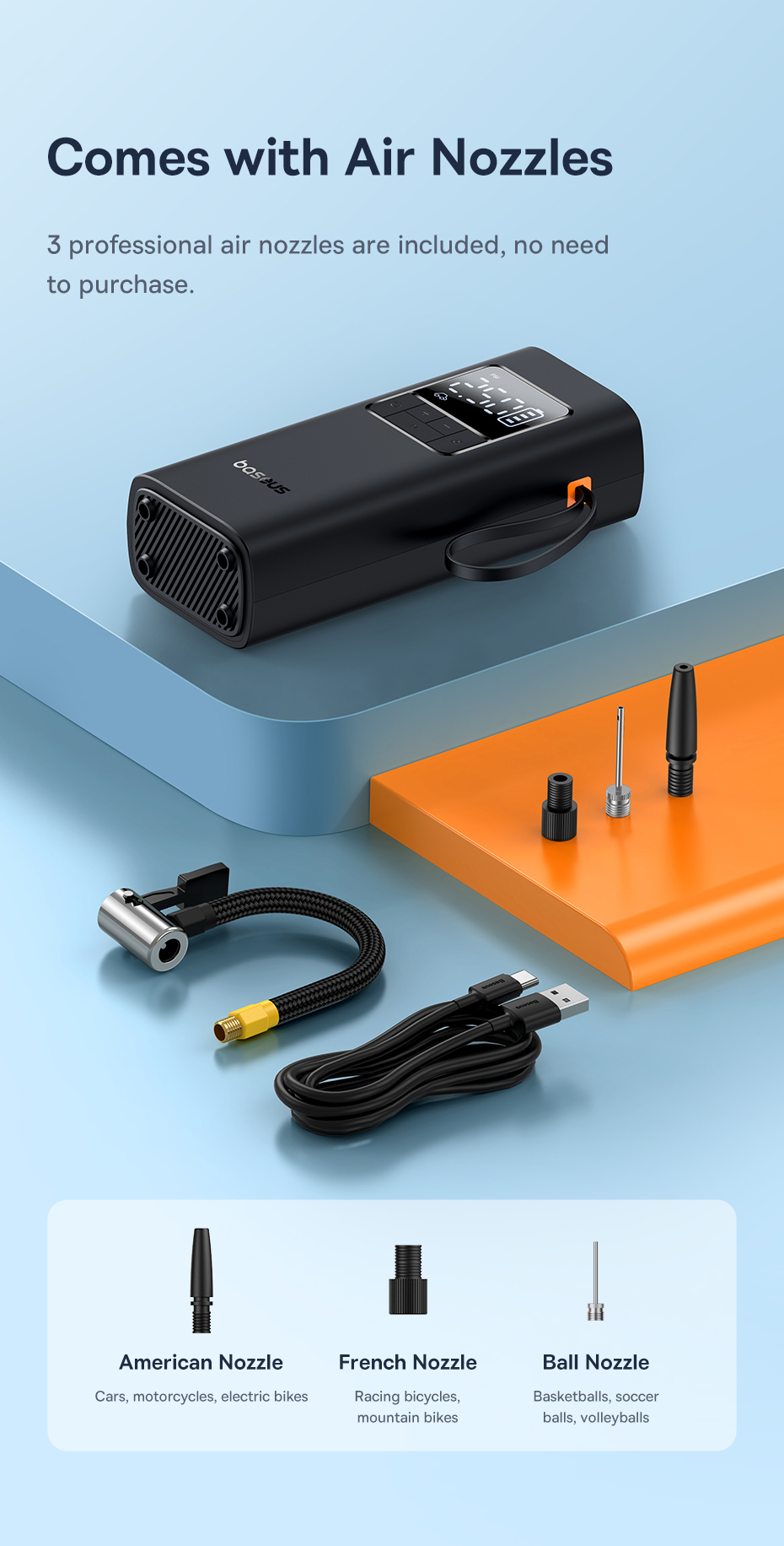 Máy Bơm Lốp Ô Tô Không Dây Baseus SuperMini Pro 50W 4000mAh - Thiết kế nhỏ gọn, dễ dàng cất giữ trong xe