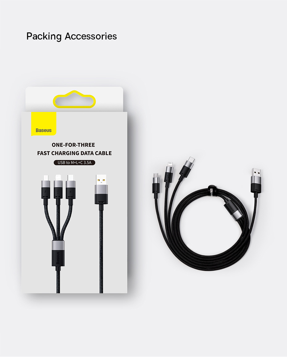 chube Cáp sạc 3 đầu Baseus StarSpeed 1-for-3 Fast Charging Data Cable USB to M+L+C 3.5A