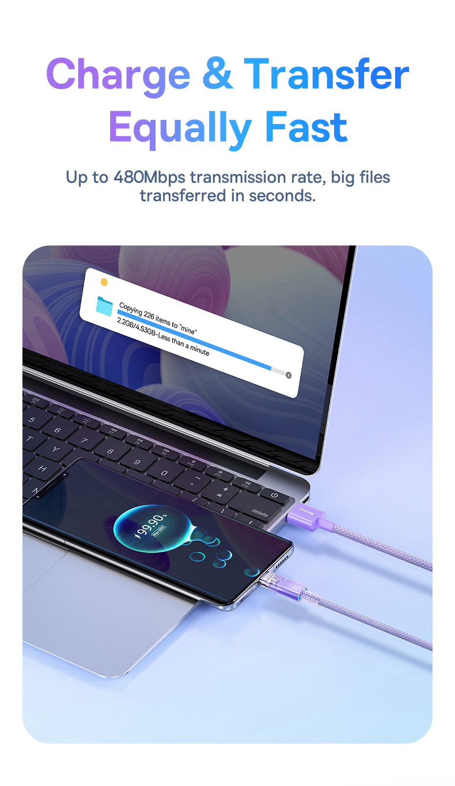 chube Cáp sạc tự ngắt Baseus Explorer Series USB to Type C 100w kiểm soát nhiệt thông minh