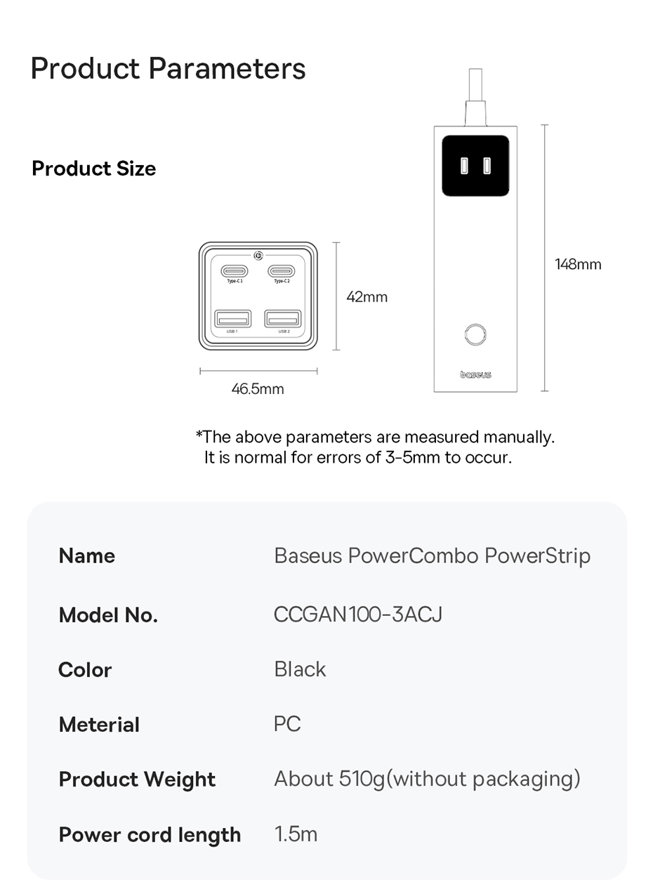 chube Bộ sạc nhanh 100W OS-Baseus PowerCombo Pro 3AC+2U+2C