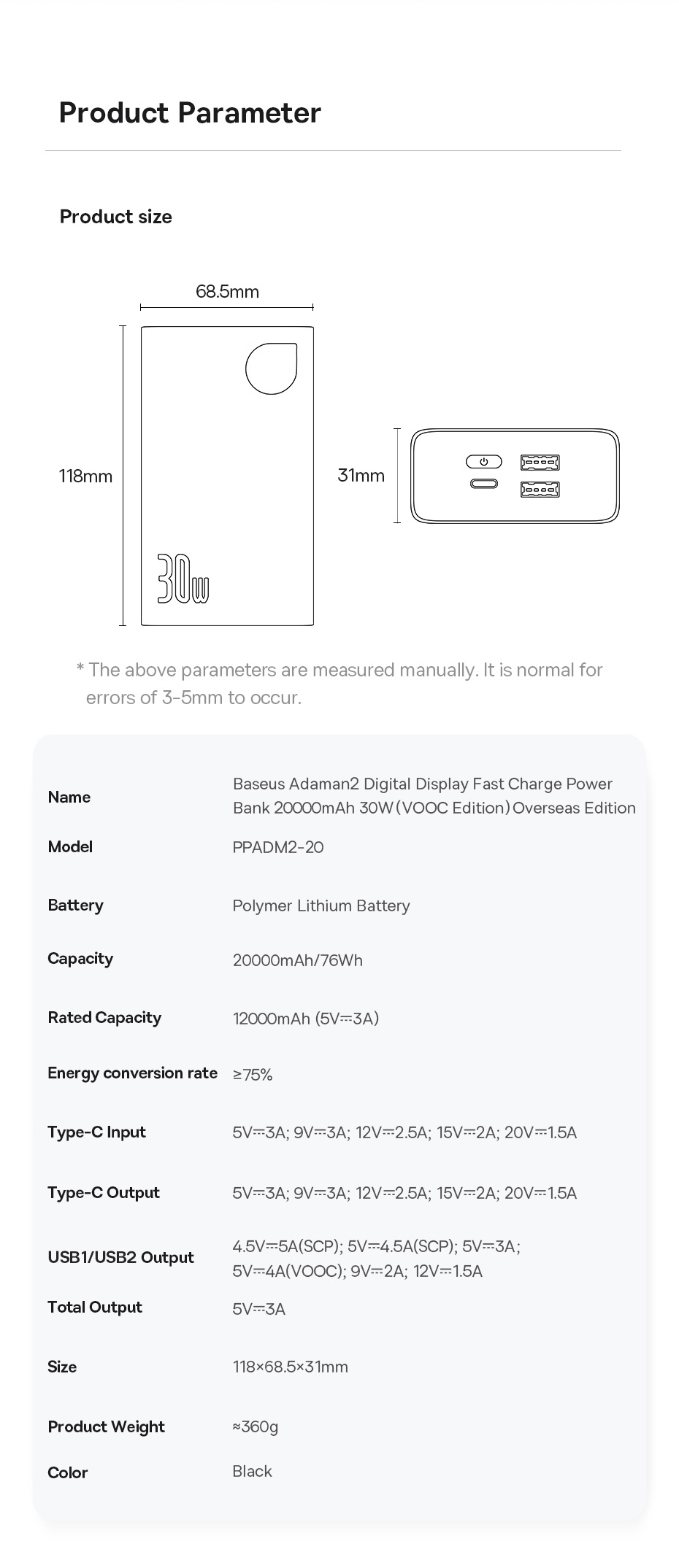 chube Pin dự phòng 30W OS-Baseus Adaman2 VOOC Edition 20000mAh