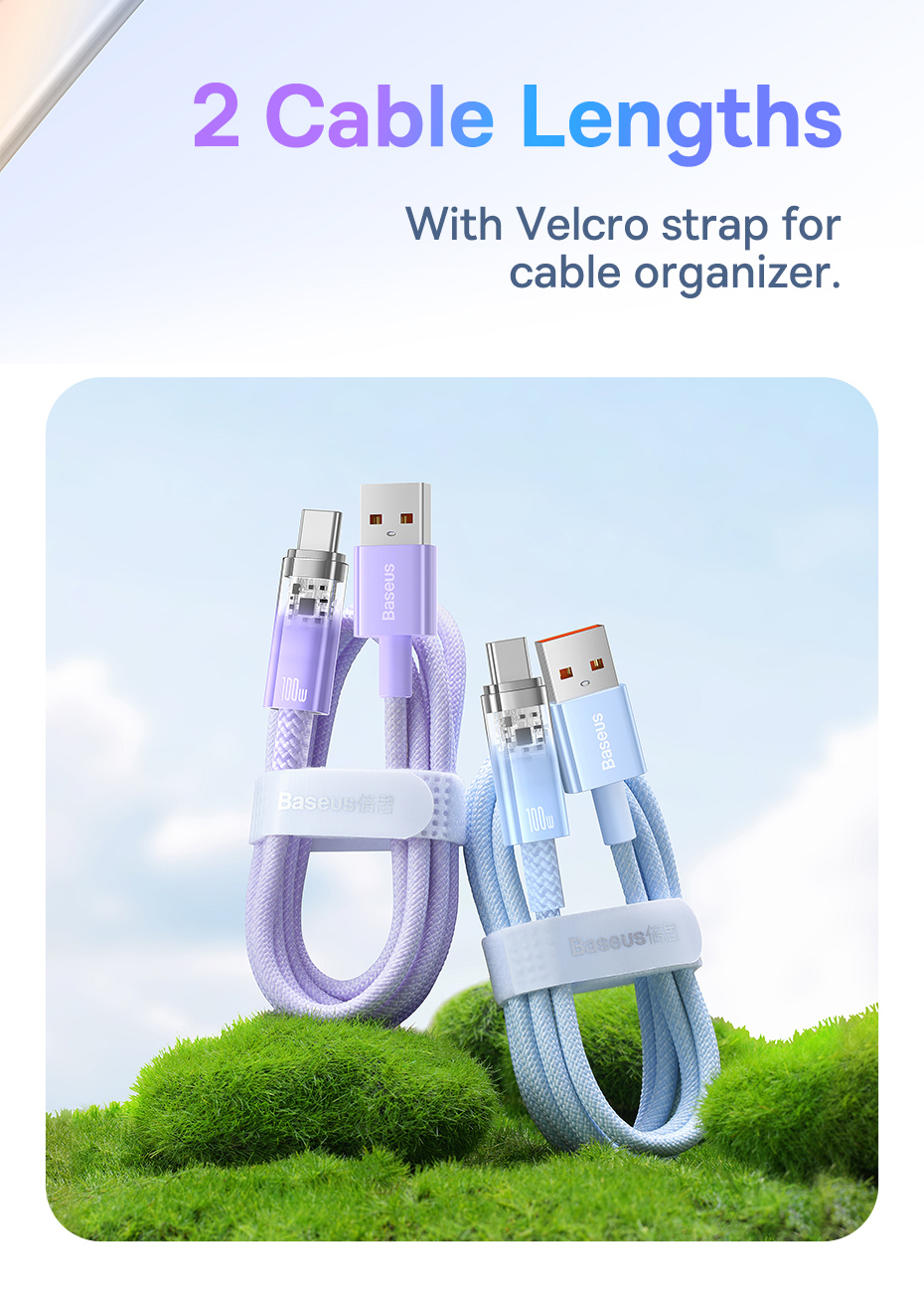 chube Cáp sạc tự ngắt Baseus Explorer Series USB to Type C 100w kiểm soát nhiệt thông minh