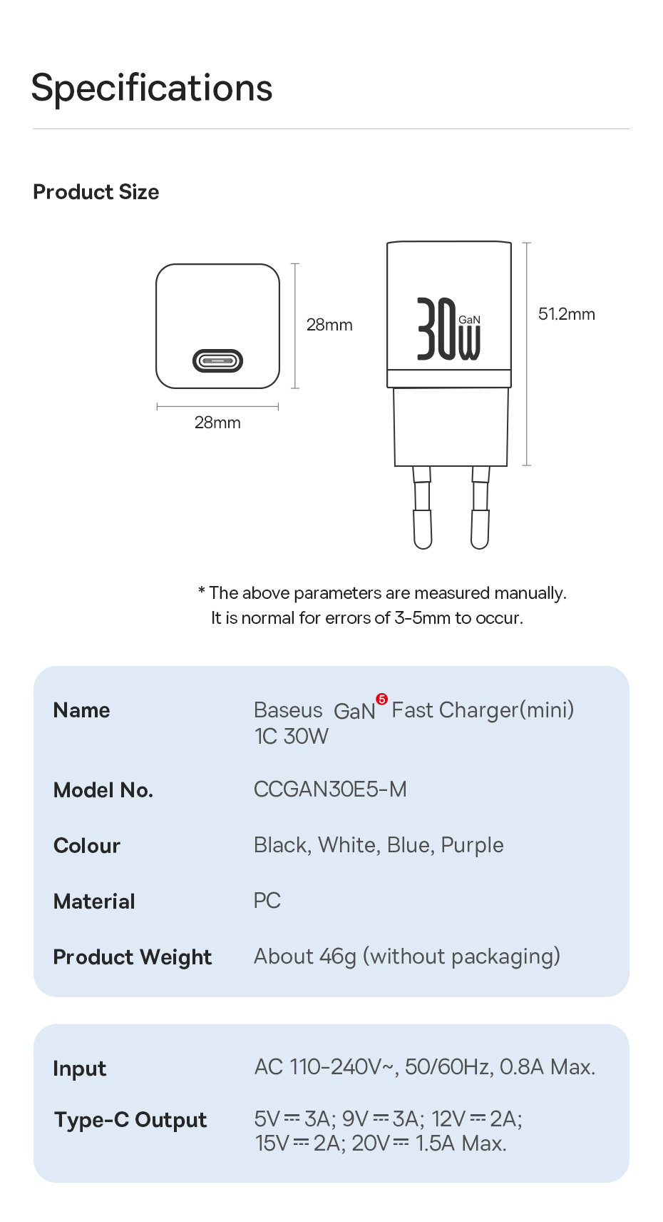 chube Bộ sạc nhanh Baseus GaN5 Fast Charger(mini) 1C 30W