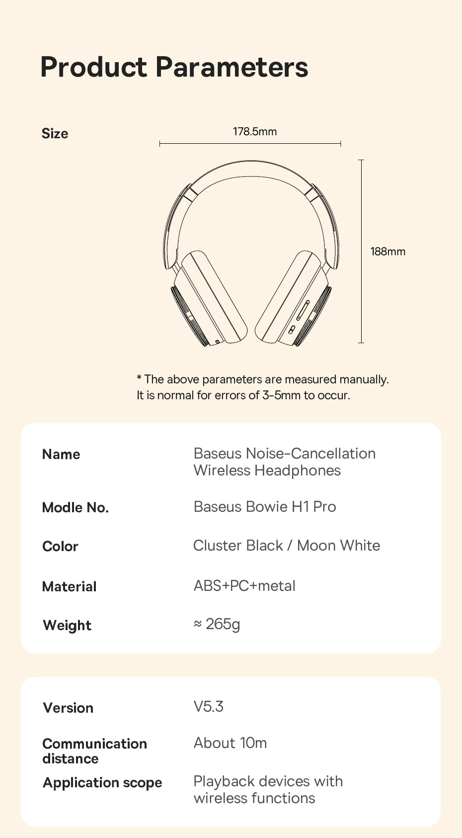 chube Tai nghe chụp tai Baseus Bowie H1 Pro Noise-Cancellation Wireless Headphones