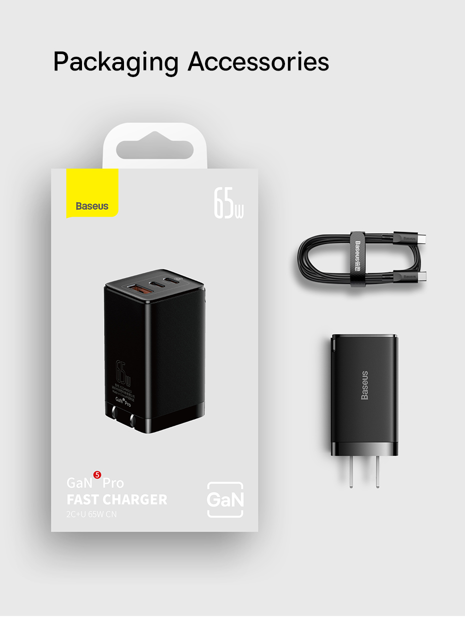 Baseus 65W GaN5 Pro Charger Quick Charge 4.0 3.0 Type C PD USB Charger CN  EU UK Plug Portable Travel Charger Fast Charging For Laptop iP 14 13 12  Tablet Huawei Wall Charger